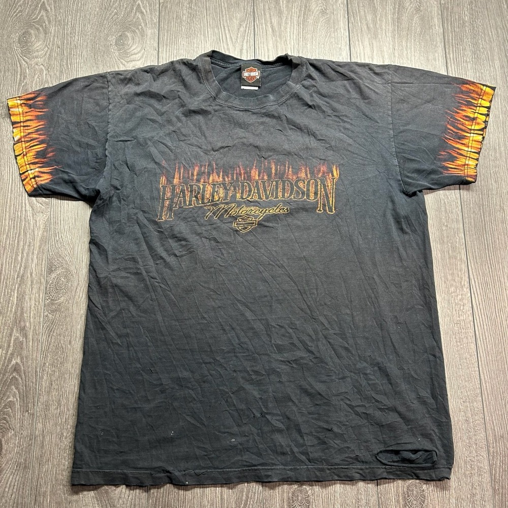 Vintage Harley Davidson Smoky Mountain Tennessee Flame Sleeve T-Shirt 2XL Black